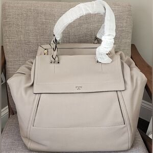 Brand New Tory Burch Travel Leather Bag in Light Grey